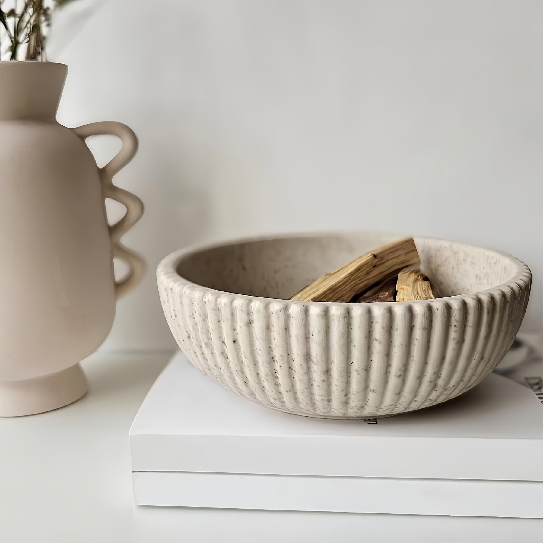 1-Piece Large Bowl Silicone Mould ,BOHO style, 20x7cm Striped Round Bowl, Resin Storage Container, DIY Craft Project