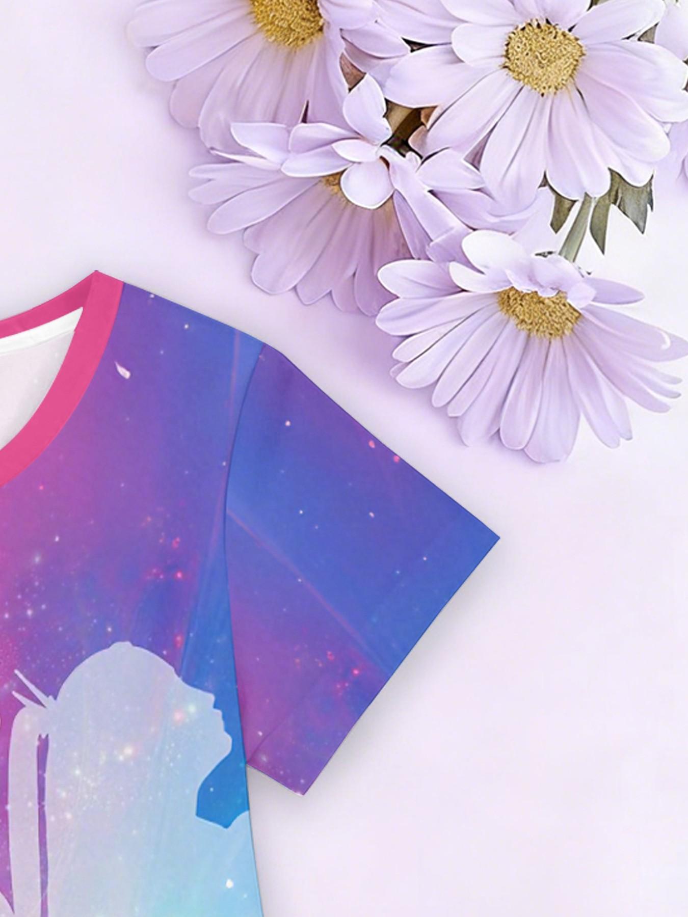 Girls' 3D Futuristic Dress, Cool Short Sleeve A-Line Dress, All over Print, Perfect Birthday Gift, Festival Gift