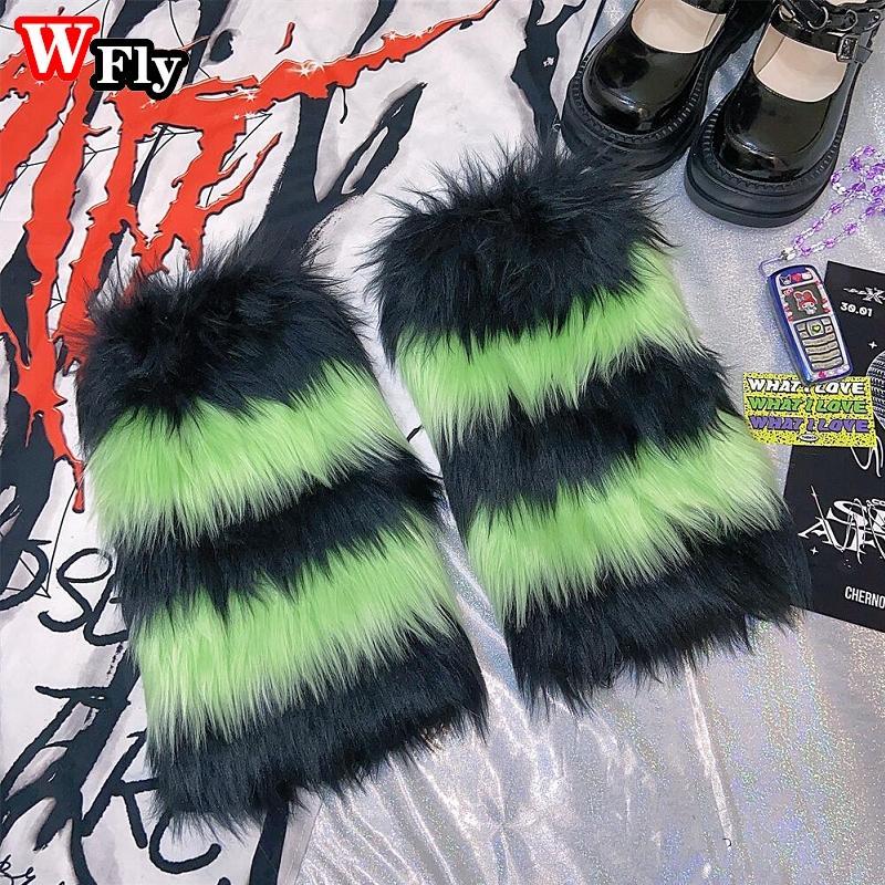 Multi-color plush stripe Leg Warmers Spicy Girls Millennium Gothic punk woman Leg Warmers y2k Harajuku