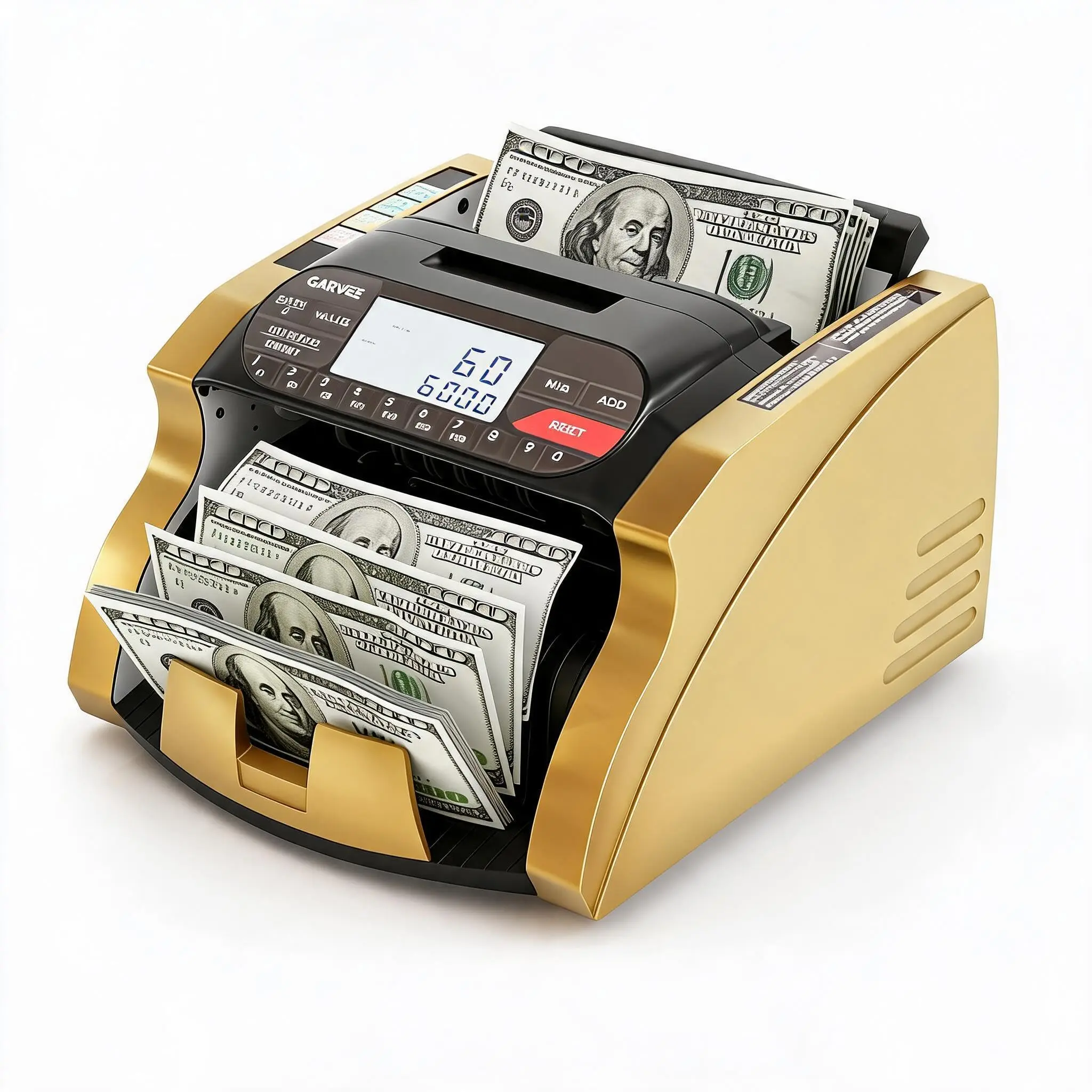 GARVEE Money Counter Machine with Value Count for Dollar and Euro Bills, Featuring UV, MG, IR, DD, and MT Counterfeit Detection, Add and Batch Modes, and LCD Display for Efficient Cash Handling