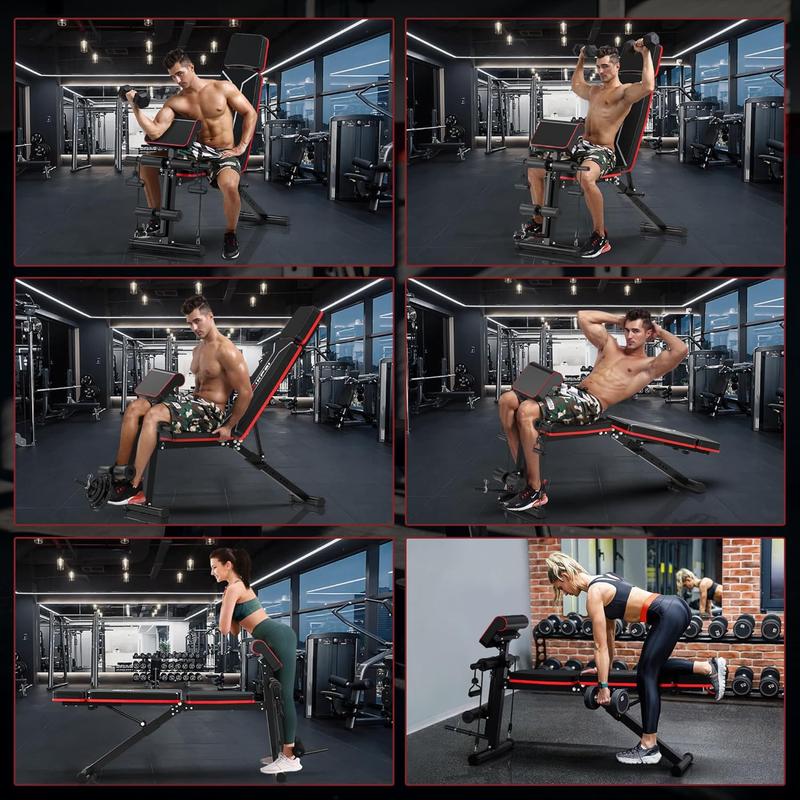 Adjustable Weight Bench with Leg Extension and Preacher Pad- Foldable Workout Bench Press for Home Gym, Banco Para Hacer Ejercicio Incline Decline Sit up Workout Equment