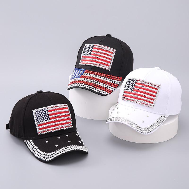 American Flag Rhinestone Curved Brim Baseball Cap - Street Style Cap for Clothes Accessories Fashion Enthusiasts, Casual Hat, Christmas, Funky, Anniversary, Engagement, Glitter, Glamorous