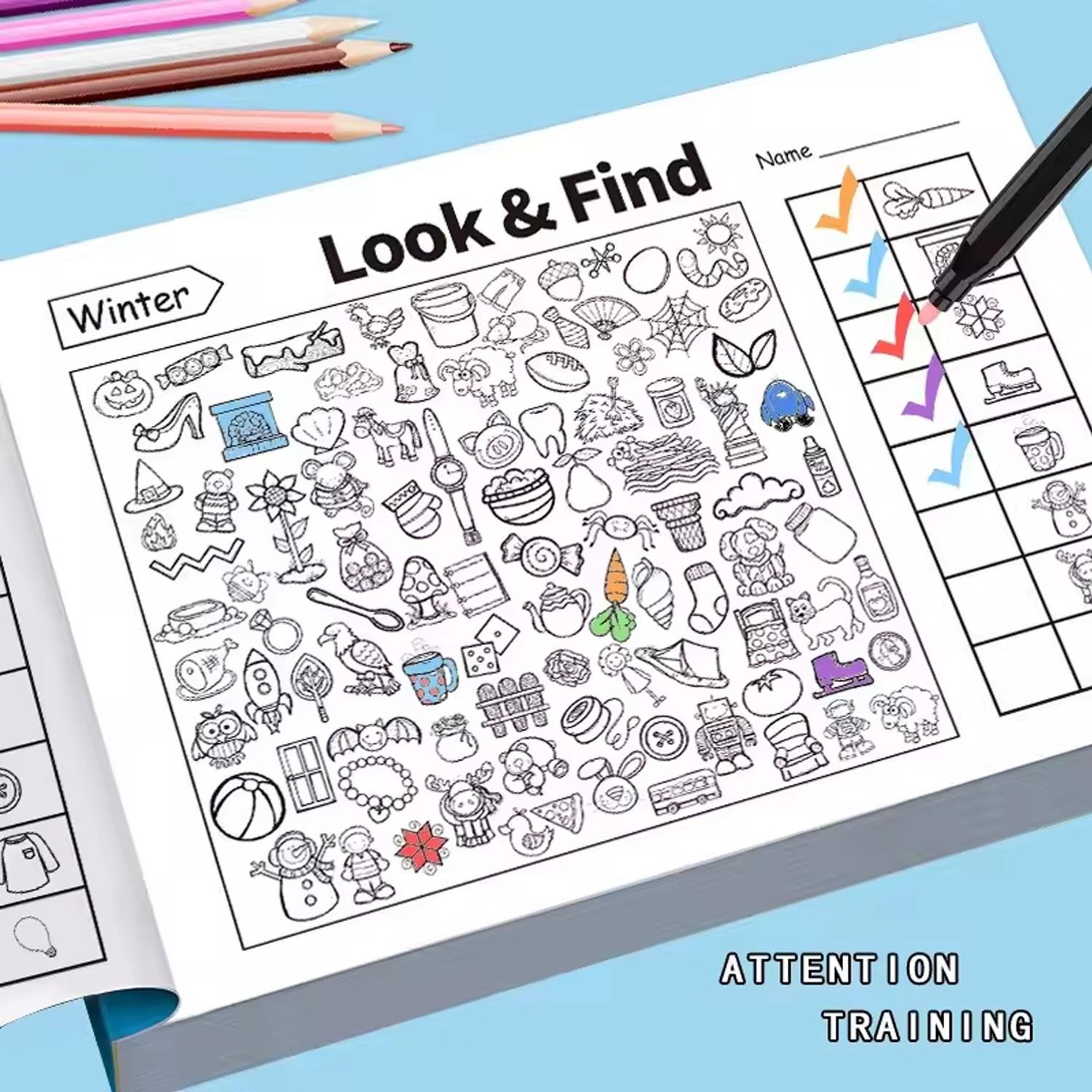 Kids' Seek-and-Find Coloring Book, Shape & Color Activity Workbook, Develop Visual Perception, Sharpen Focus and Attention