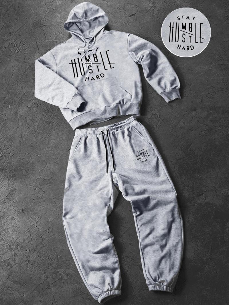 Men's two-piece tracksuit: a hooded sweatshirt and drawstring trousers with a letter print, perfect for fall and winter wear, Streetwear Tracksuit Set