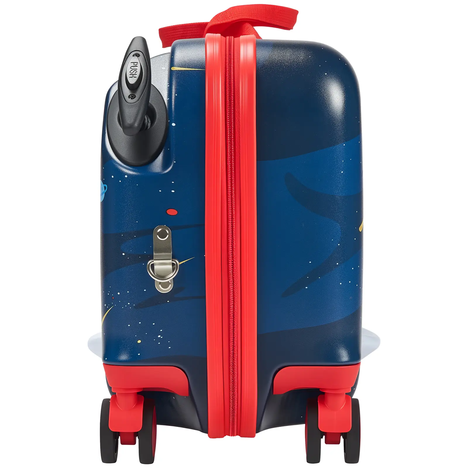 Ride-on Luggage, 26 L Capacity, 18 Inches Tow Along Toddler Carry on Luggage with Wheels, Adjustable Shoulder Strap, Lightweight Kids Riding Suitcase for Boys & Girls Aged 3+, Blue & White