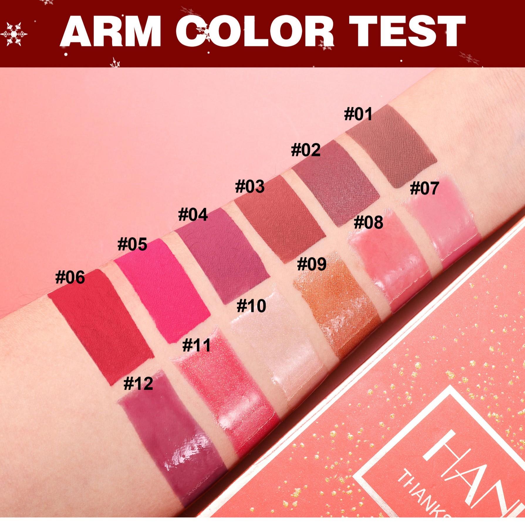 12-Piece Creative Lip Gloss Set, Matte & Shimmer Finish, Waterproof Non-Stick Cup Design, Perfect for Valentine's Day Gift