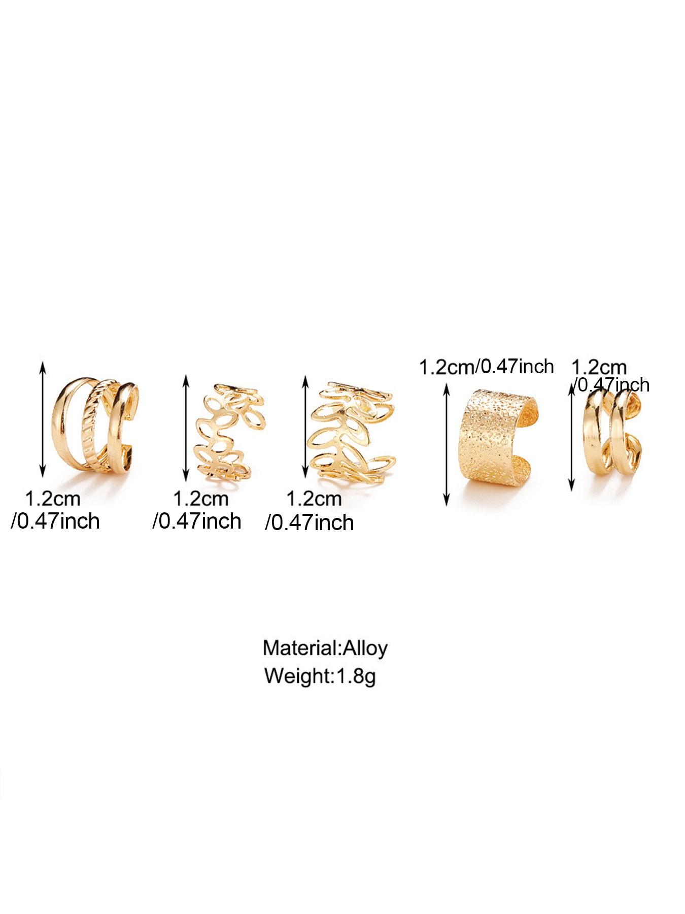 5 Pcs Creative Hollow Out Gold/silver Color Alloy Earrings, No Piercing Ear Clip, Elegant Ethnic Style, All Seasons Fashion Accessory