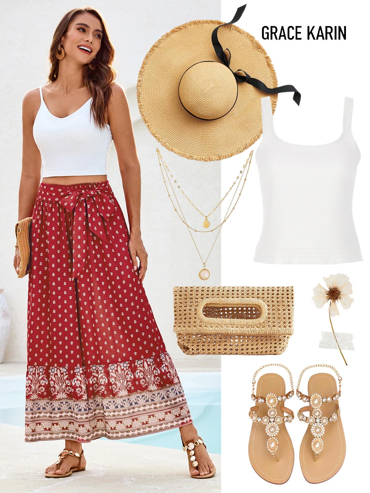 【New Arrival】Grace Karin vacation pants  Bohemian loose resort trousers in a trendy comfortable fabric SpringStatements