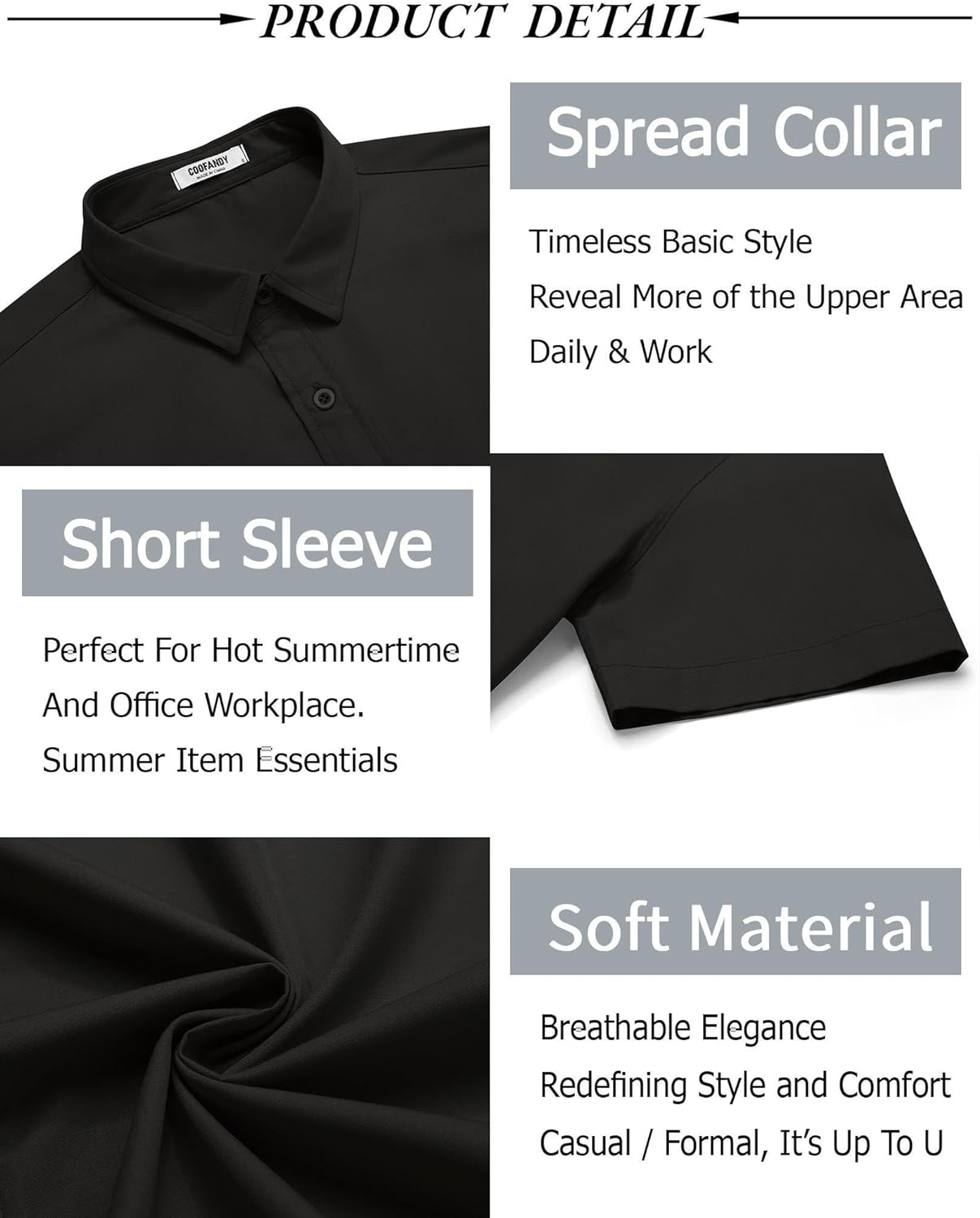 COOFANDY men's muscle fitting casual short sleeved shirt fabric men's short sleeved shirt elastic spandex elastic top underwear, business dress, summer casual top, boutique men's top