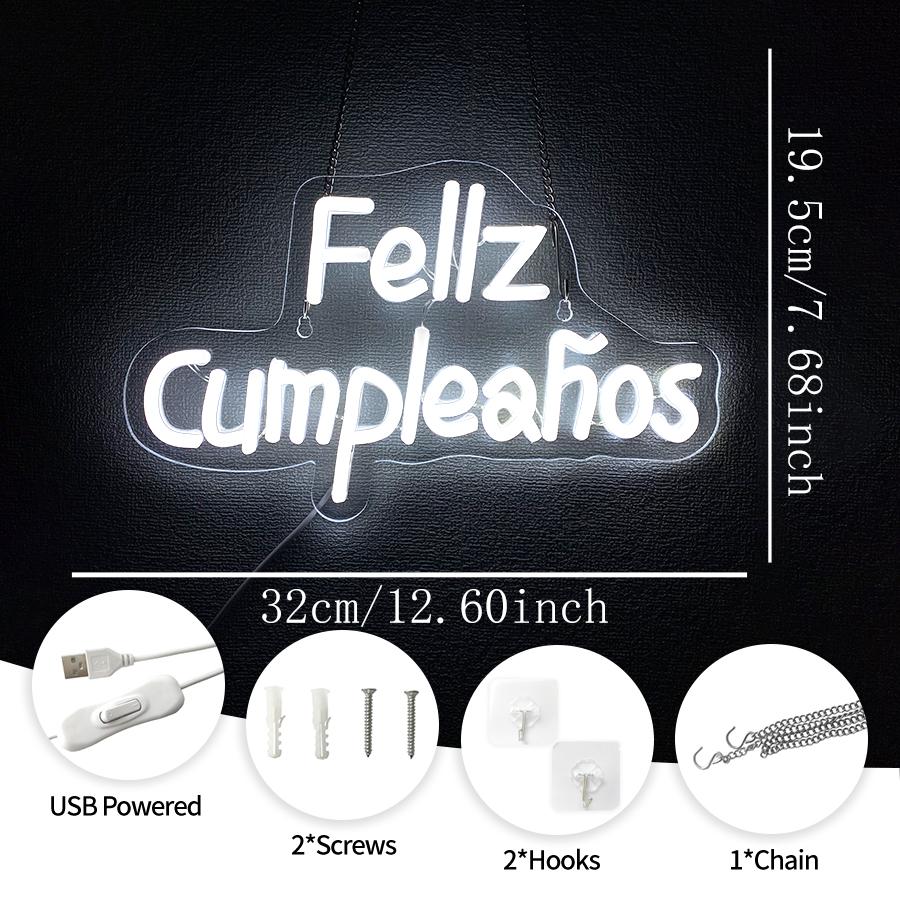 Feliz Cumpleaños  Neon Sign Light Spinish Happy Birthday Wall Sign Decor Fiesta Mexican Themed Birthday Party Backdrop Banner Gifts  USB Powered
