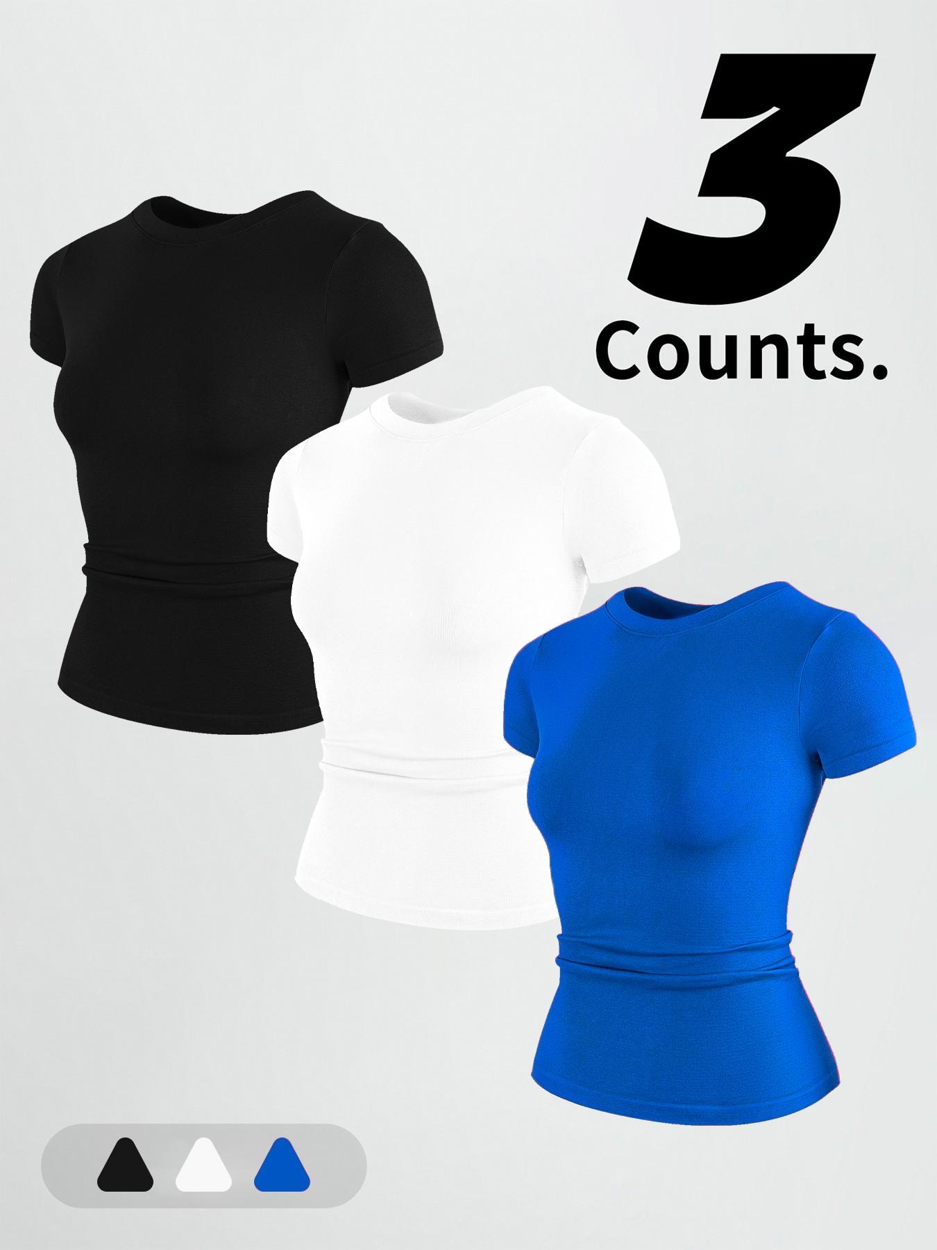 Women's Round Neck Short Sleeve Stretchy Soft Fitted Yoga Pilates Casual Wear, Comfortable Elastic Fabric Design, Ideal for Daily Use