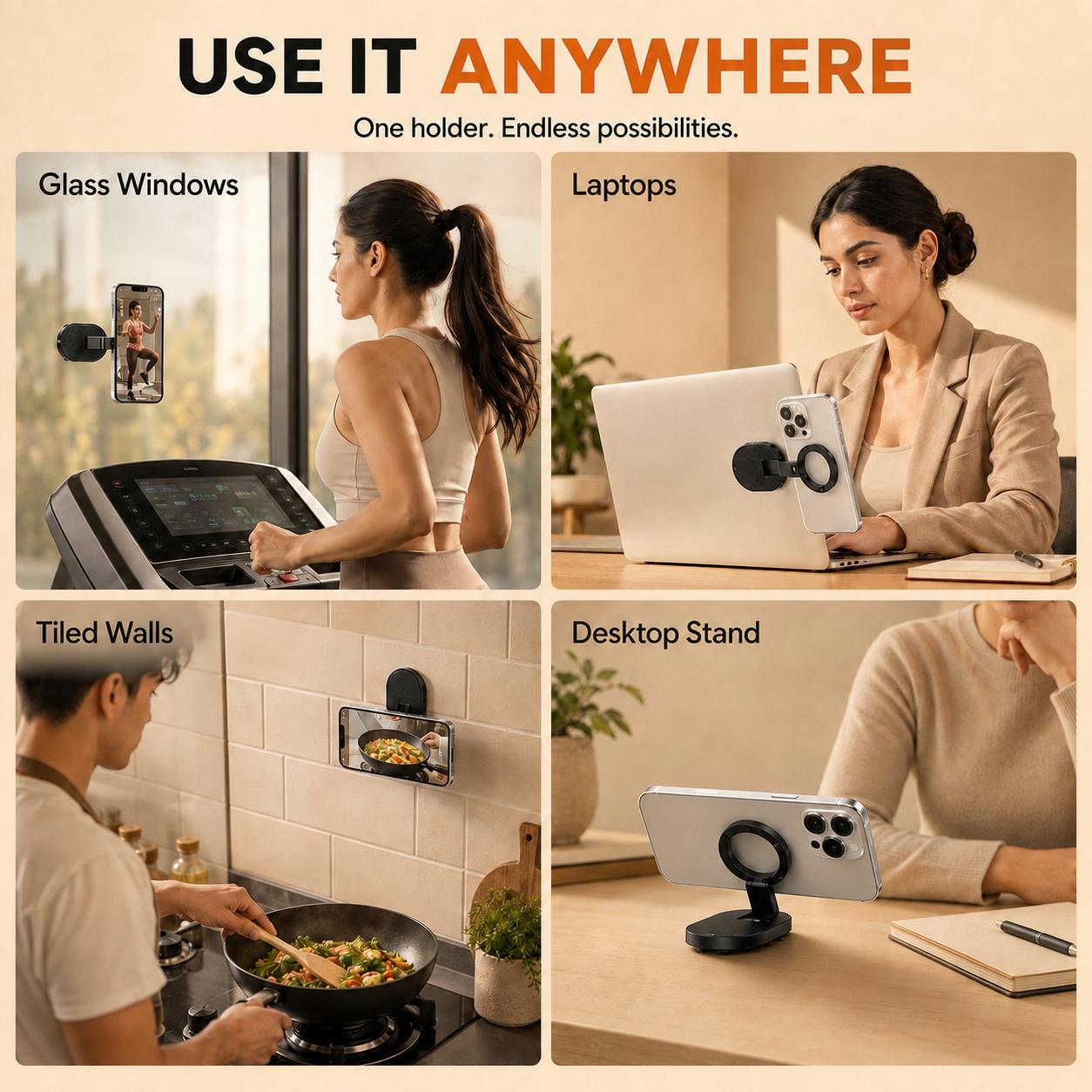 Portable Magnetic Suction Phone Mount, 360° Rotatable Foldable Phone Holder Stand, Hands‑Free MagSafe‑Compatible Mount for Gym, Car, Mirror, Laptop, Kitchen & Travel