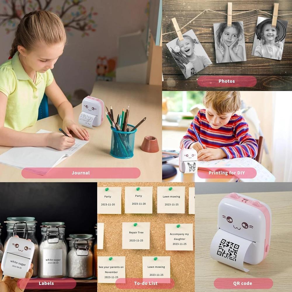 Mini Portable Bluetooth Thermal Sticker Printer Wireless Ink-Free Mobile Photo Printing Tool for Labels Flashcards Receipts with 14 Rolls Paper Value Bundle