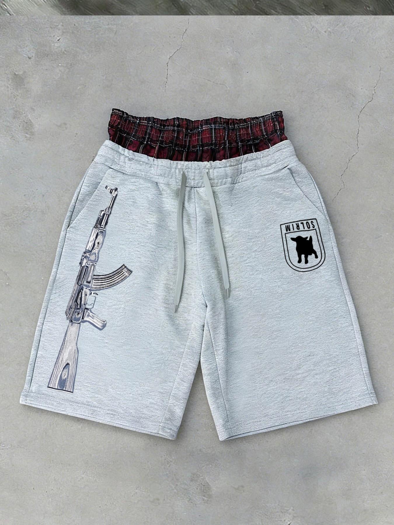 Double Waistband Plaid Trim Sweat Shorts for Men | Y2K Streetwear