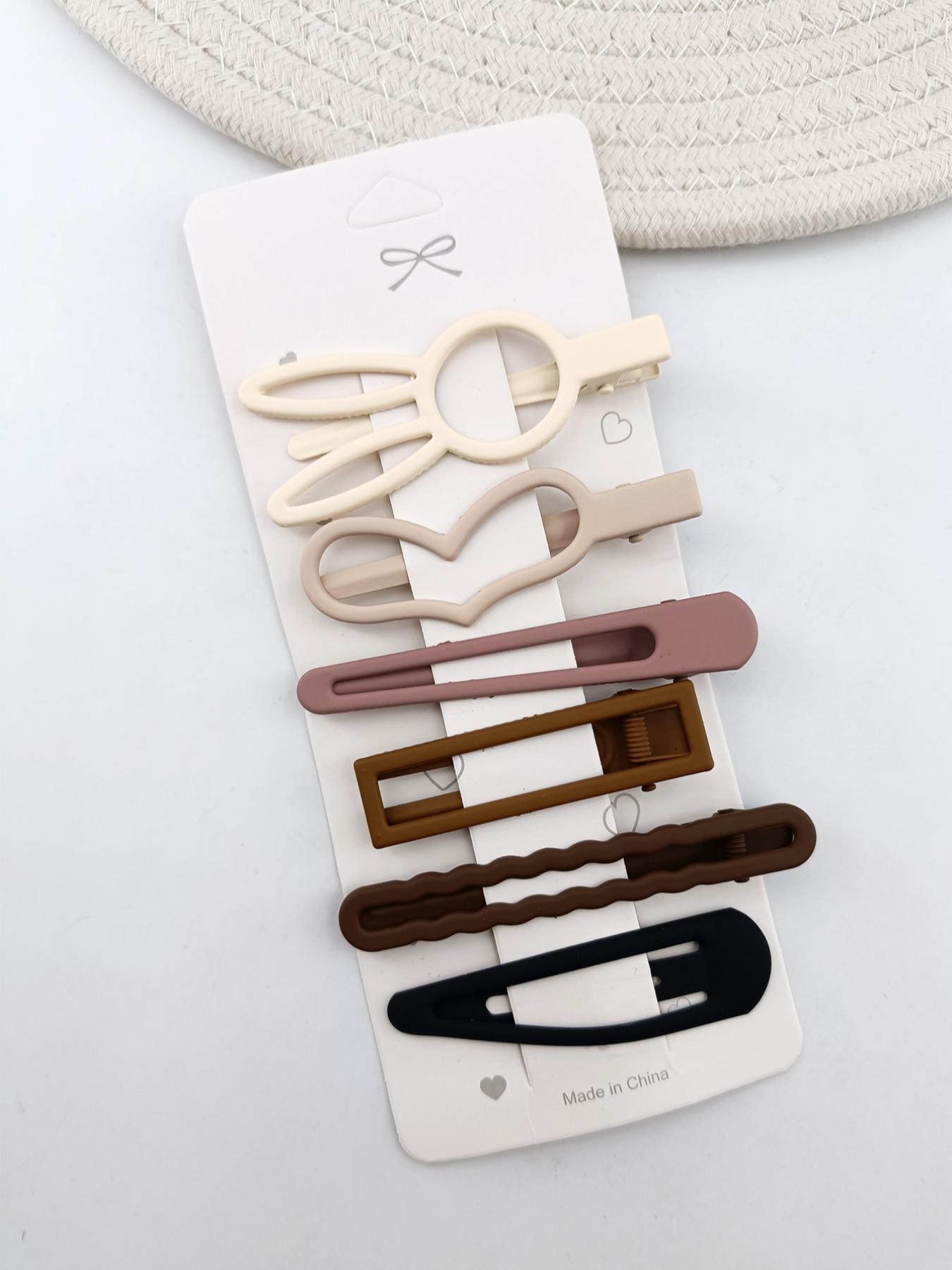 1 Pack 6 Pcs Coffee Color Frosted Duckbill Hair Clips, Metal Material, Cute Style, Various Sizes and Shapes, All Seasons Accessory