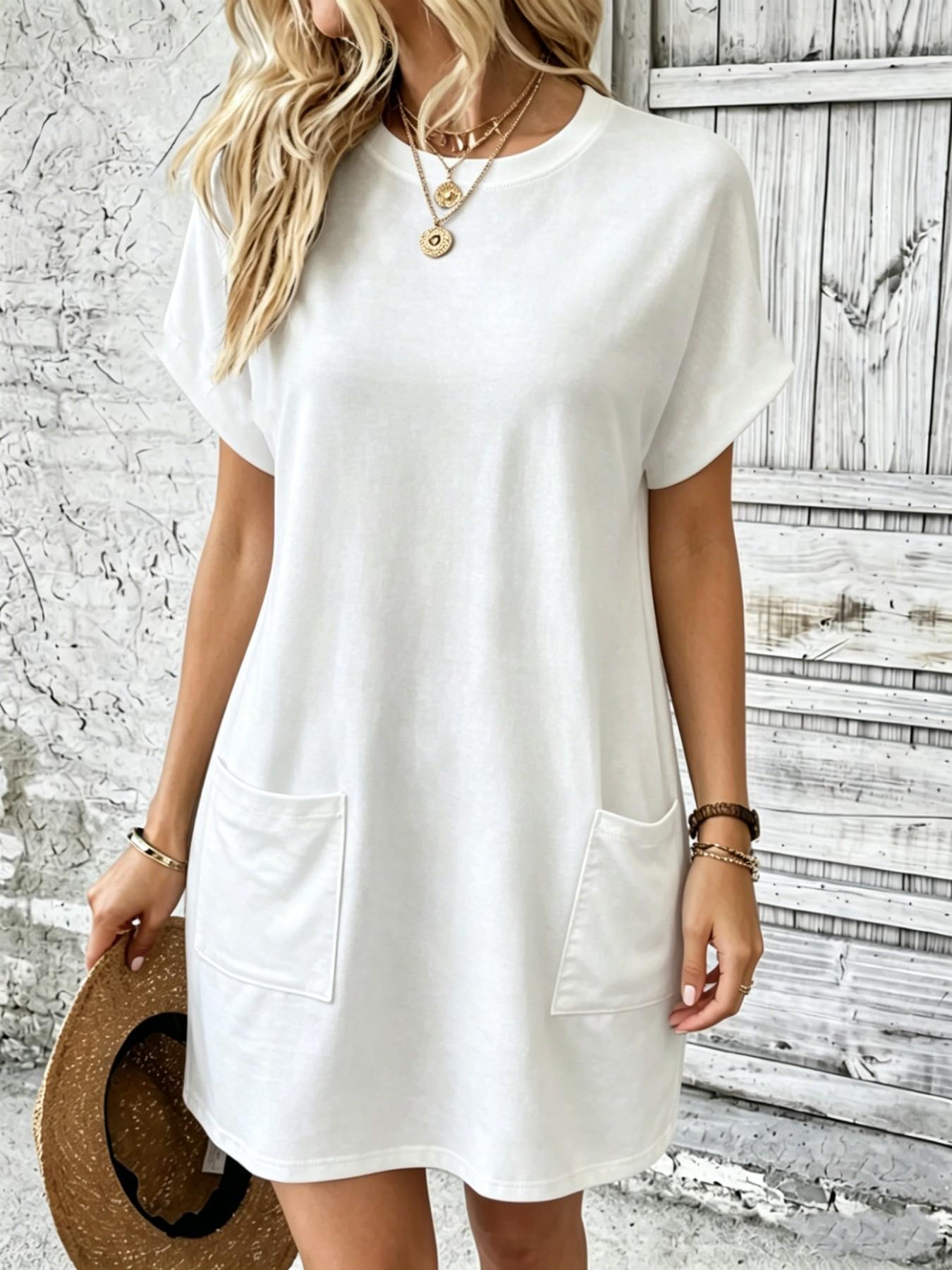 Effortless Loose Minimalist Round Neck T-Shirt Dress, Ultimate Comfort Fabric, Perfect for Daily Wear, Casual Wear, Easy to Style