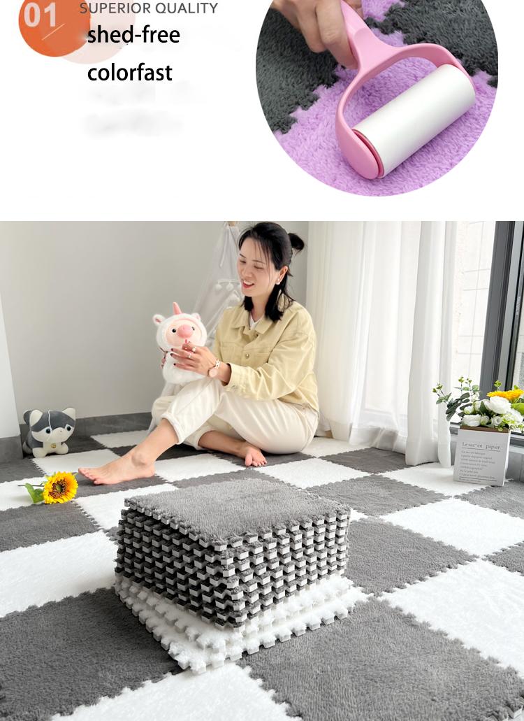 24-Piece Long Pile Patchwork Rug Set, Washable Floor Mat, Interlocking Mats for Bedroom & Living Room, Home Use, 6mm Eva Foam Base, Carpet Mats