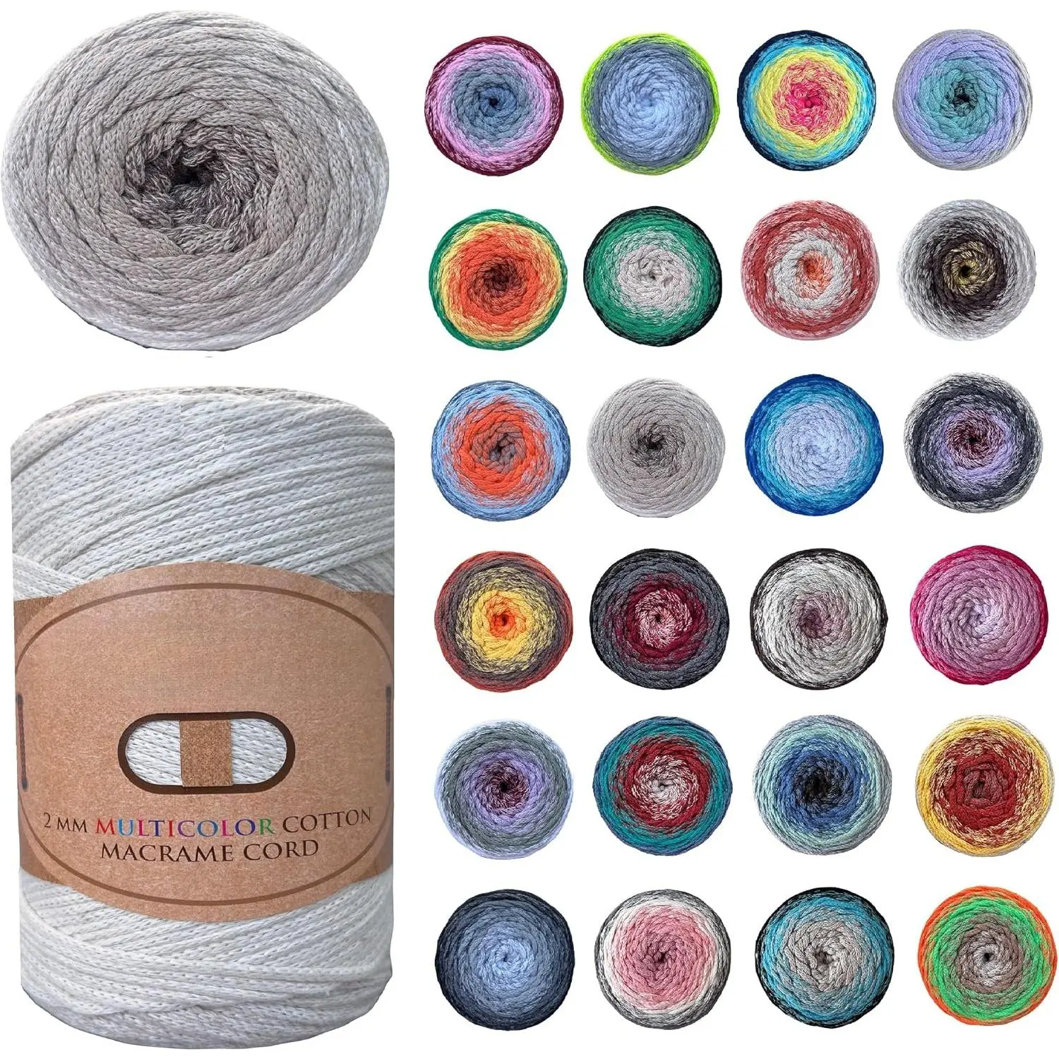 2mm Multicolor  Macrame Cord 246 Yards (225 Mt)   Rope, Rainbow Yarn Crochet Macrame Bag Craft for Wall Hangers, Bags, Bottom Plates, Carpets (512)-1