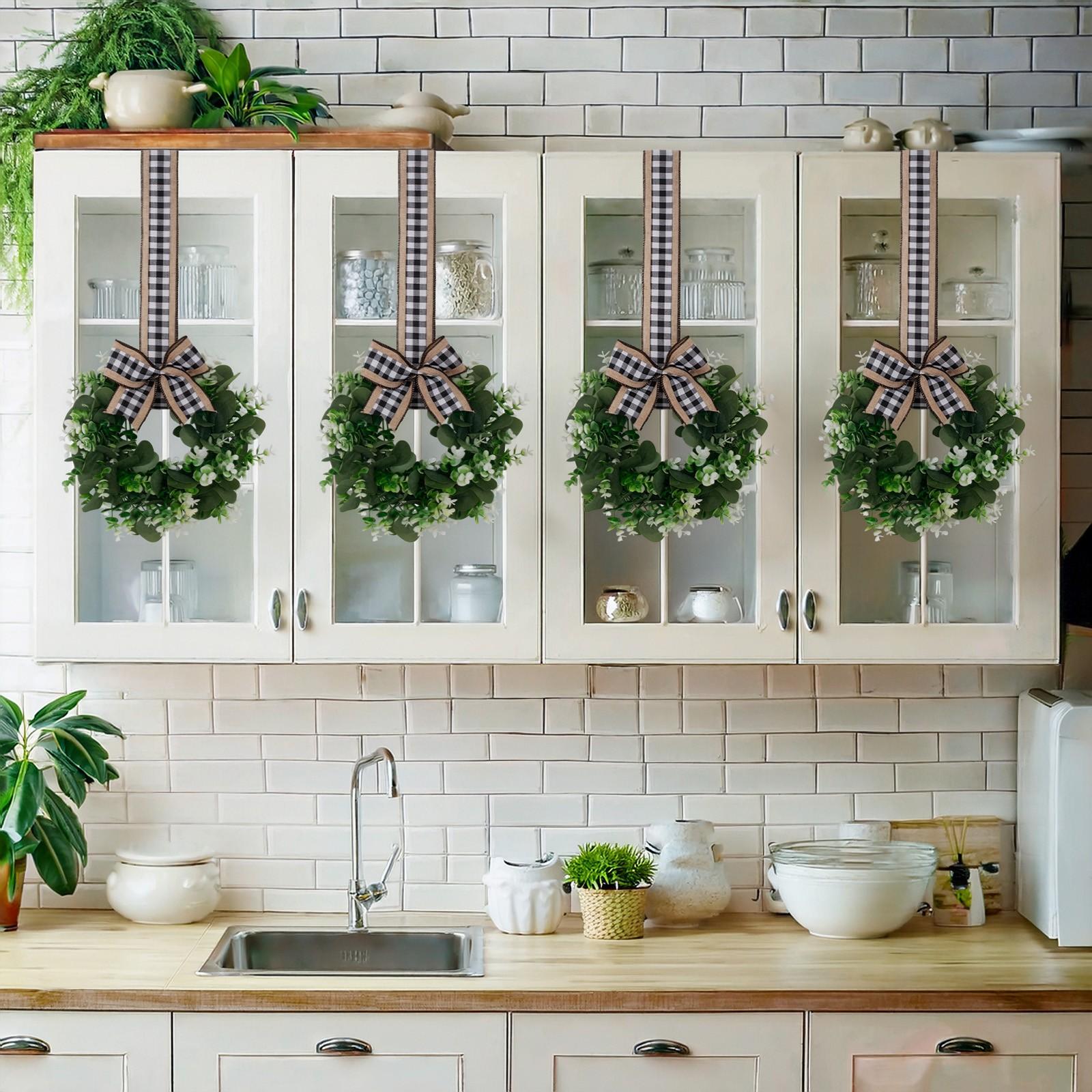 2 Piece Bowknot Artificial Eucalyptus Leaf Wreath Hanging Decoration, Decorative Floral Garland for Home & Party Use