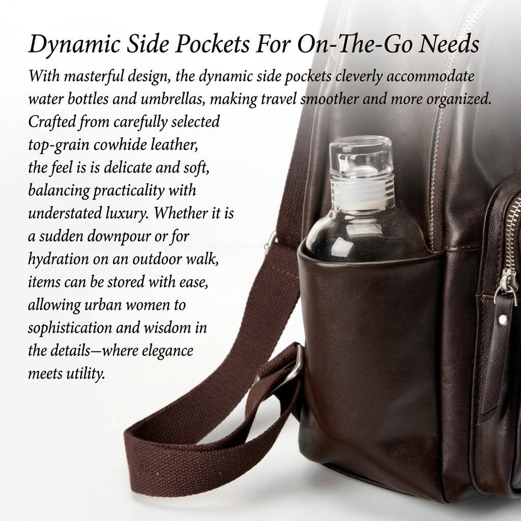 1pc Cowhide Women's Fashion Backpack, Spacious Soft Leather Rucksack for Daily Travel and School.