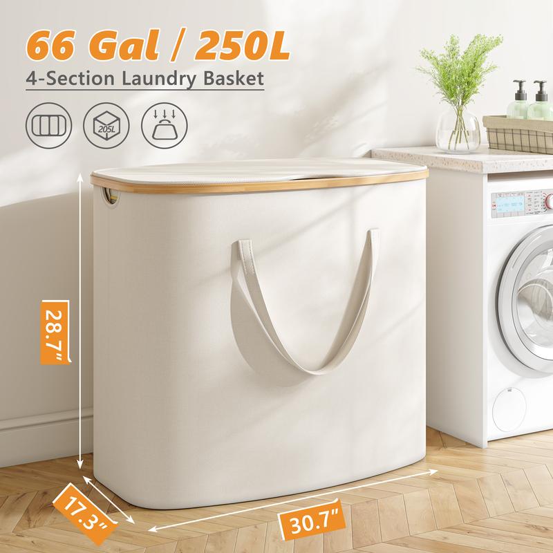 Laundry Basket with Lid, 160L-250L Laundry Hamper,2/3 Section Clothes Hamper, Hamper with Lid with Removable & Washable Bags Collapsible Hampers for Bedroom, Aesthetic for Bathroom