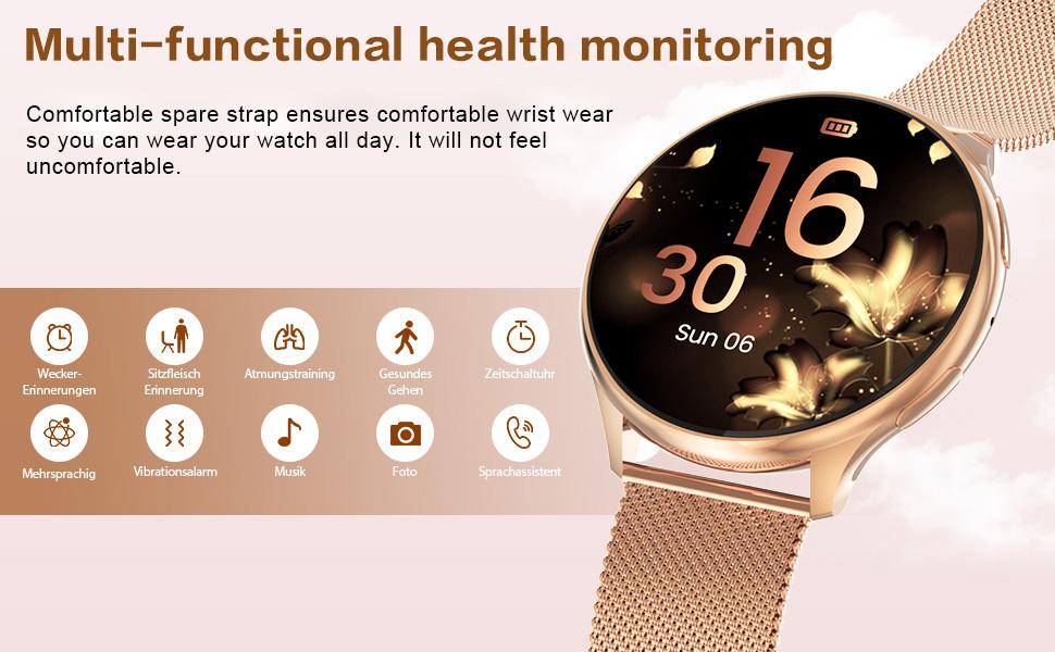 Women's Smartwatch with Call Function, Amoled Display, Heart Rate Monitor, Sleep Tracking, Calorie Counter, Waterproof IP68, Fits iOS & Android, Fitness Smart Watches