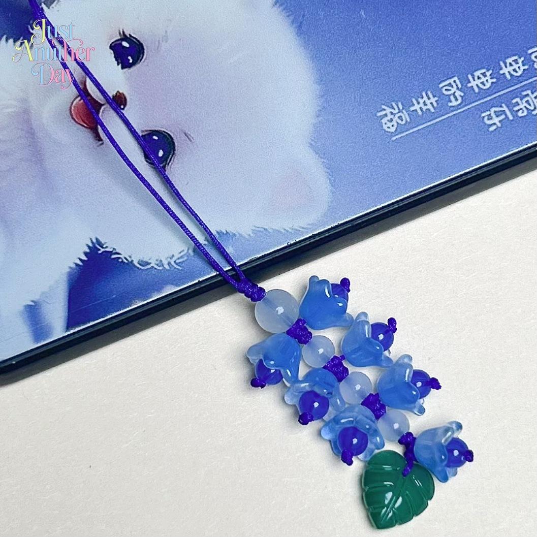 Lucky Bell Orchid Glass Charm, Aesthetic Lily of the Valley Phone & Bag Pendant, Feng Shui Green Flower Accessory for Phones, Bags & Keys
