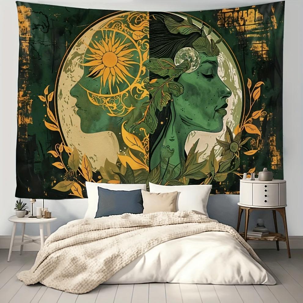 Sun and Moon Goddess Mandala Tapestry - Bohemian Style Decor, Mysterious Tattoo-Inspired Home Decoration, Polyester Material D