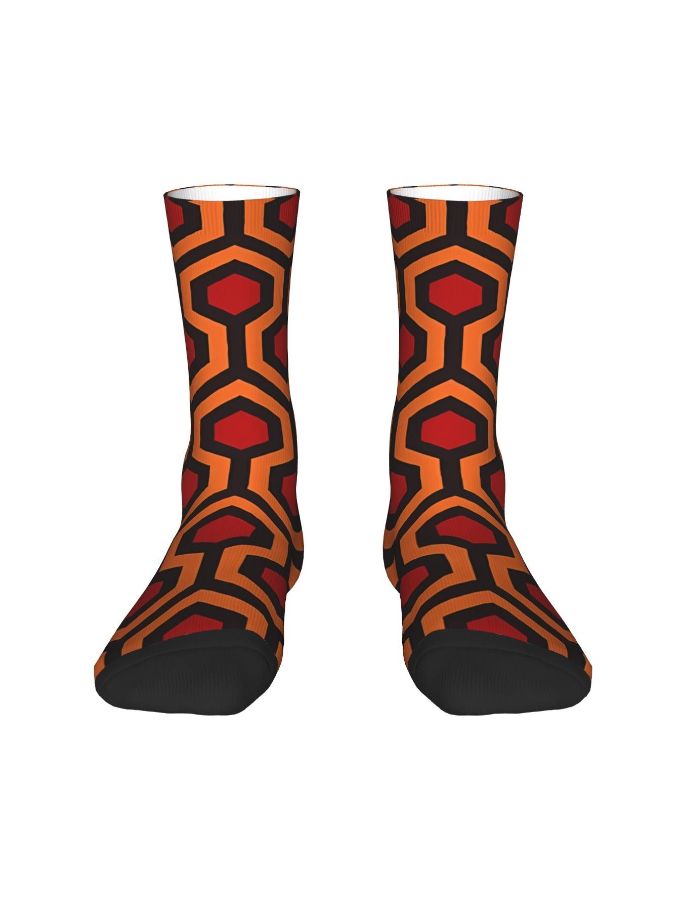 1 Pair Funny Crazy Sock for Men Overlook Hotel Hip Hop Harajuku Happy Seamless Pattern Printed Crew compression Sock Novelty Gift