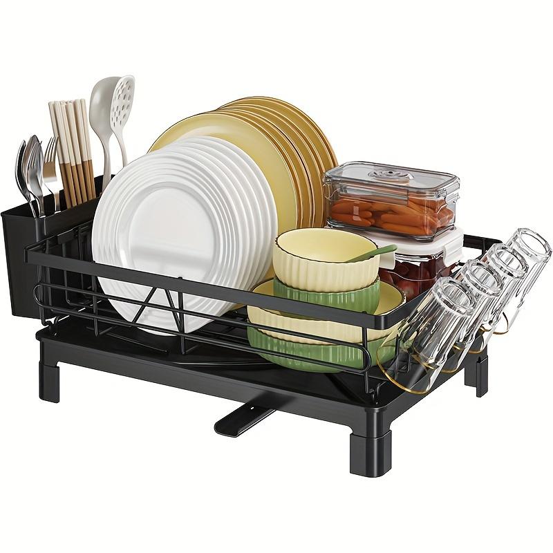 1 Set Black Kitchen Sink Drainer Rack Detachable Utensil Holder with Drainboard Countertop Dish Drying Organizer