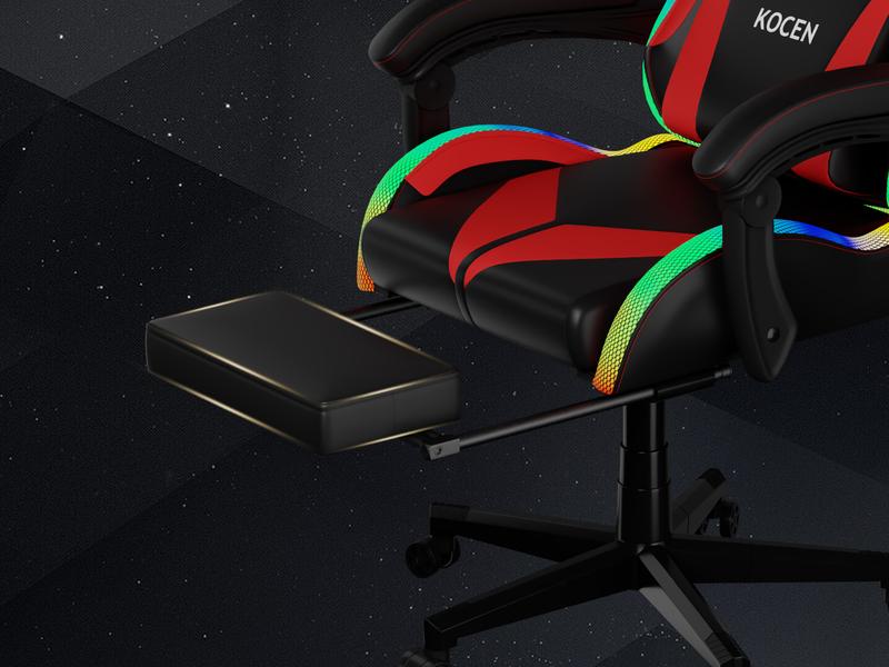 [New Year Flash Sale] KOCEN Gaming Chair , racing style RGB LED light gaming chair, equipped with a lumbar massager, high-back adjustable recliner, with footrest and headrest. Adult gaming chair, large high gaming chair,with sturdy class-4 gas lift.KC-35