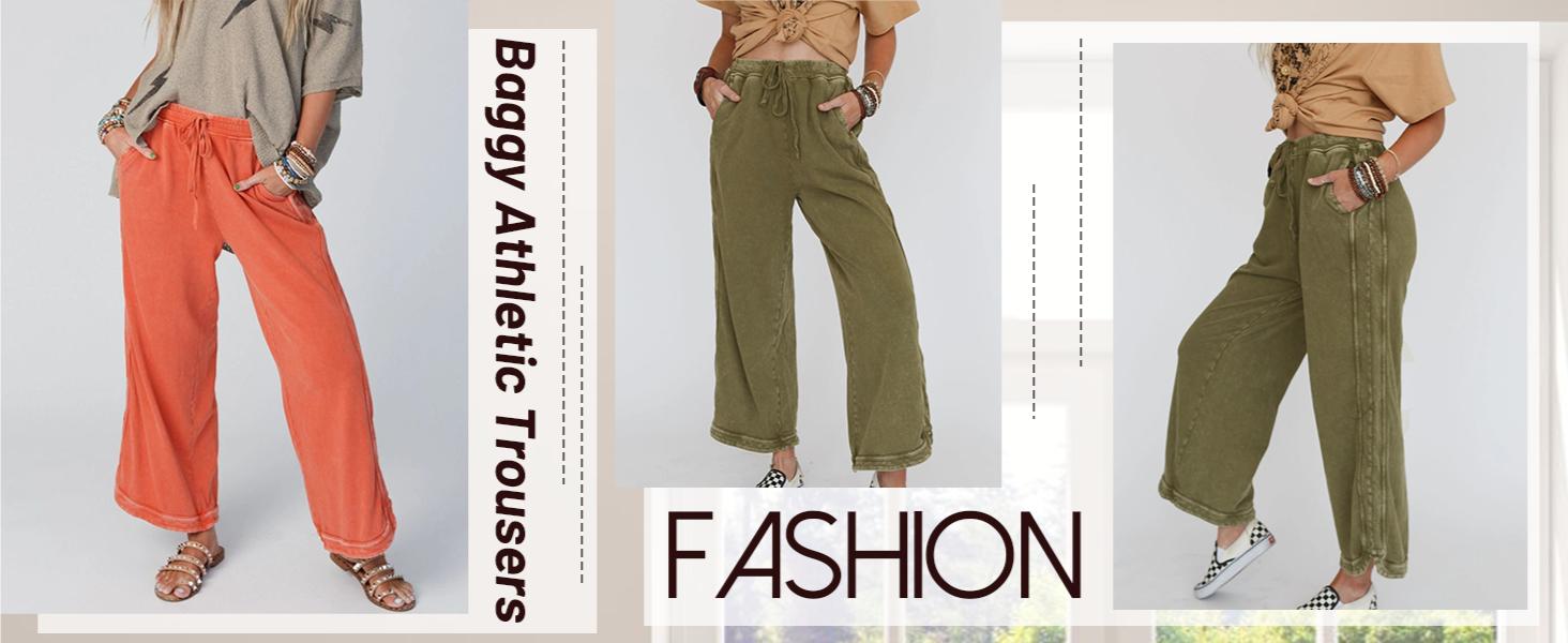 SCUSTY Women's High Waist Wide Leg Pants Drawstring Sweatpants Baggy Athletic Casual Trousers with Pockets