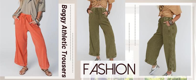 SCUSTY Women's High Waist Wide Leg Pants Drawstring Sweatpants Baggy Athletic Casual Trousers with Pockets