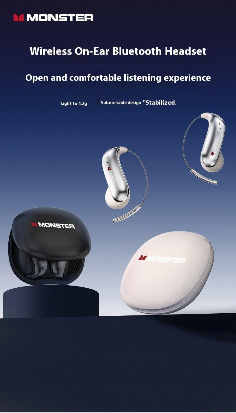 Monster Bluetooth-Compatible Earbuds with Zero‑Gravity Titanium Ear-Hook Design, Noise Cancelling Headphones, Bluetooth 6.0, 145H Playtime, Wireless Headset, IPX5 Waterproof & Sweatproof, Bluetooth for Gym, Traveling Gadgets, Gift Ideas for Men & Women