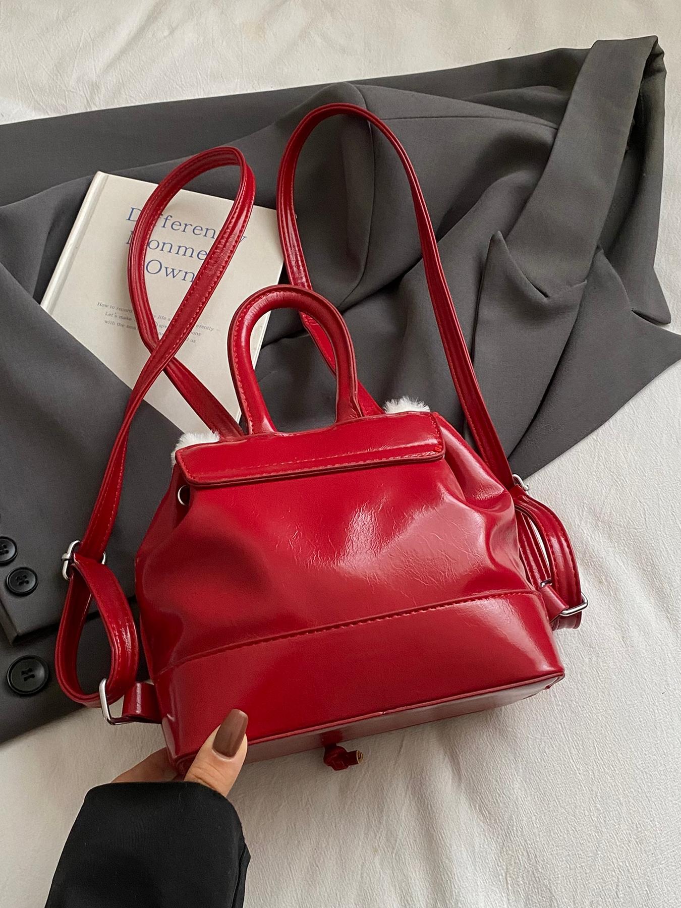 New Winter Plush Patchwork Shoulder Bag, Cute Mini Fall & Winter Essential, Fashion Backpack for Women, Christmas Party Must-Have