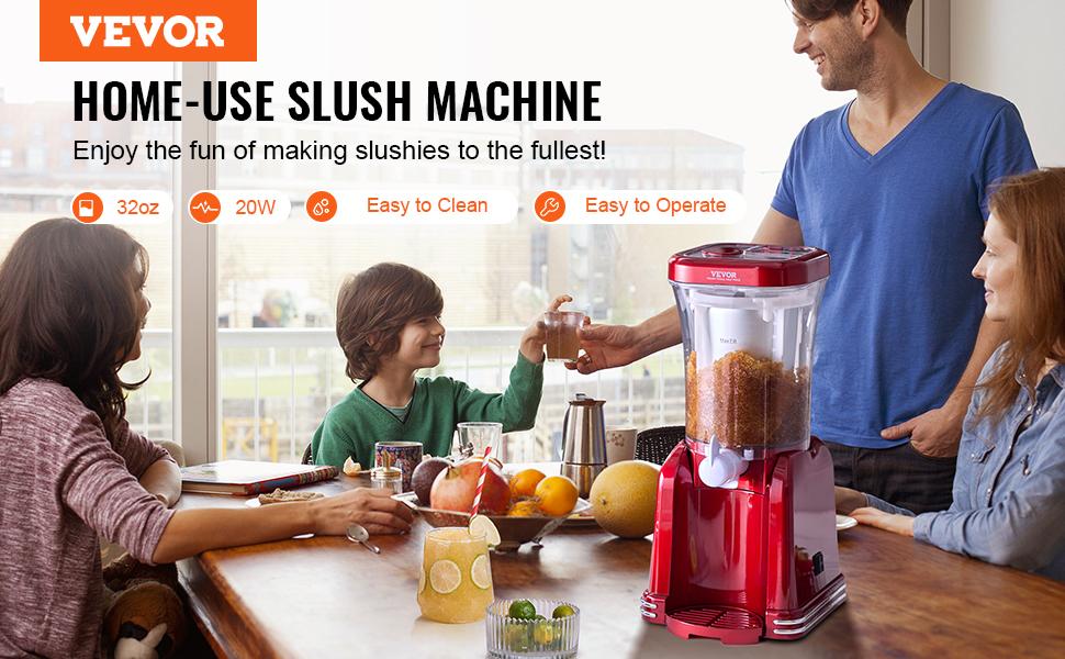 VEVOR Slushy Machine for Home, 32oz Tank Home-use Margarita Machine, Smoothie Frozen Drink Maker with Food-grade Materials, Slushie Machine for Home DIY, Kids' Parties, Red