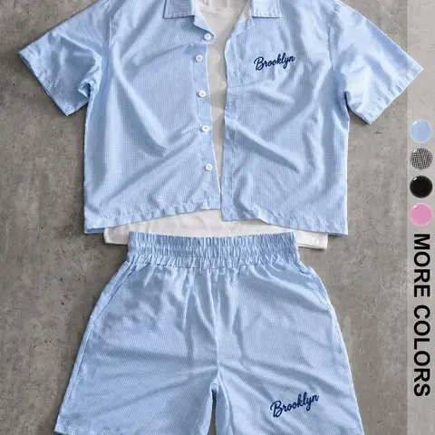 Men's Short Sleeve Shirt + Shorts Set, Plaid Pattern, Street Style, Comfortable Fit, Casual Wear, Daily, No Underwear Needed, Print Set