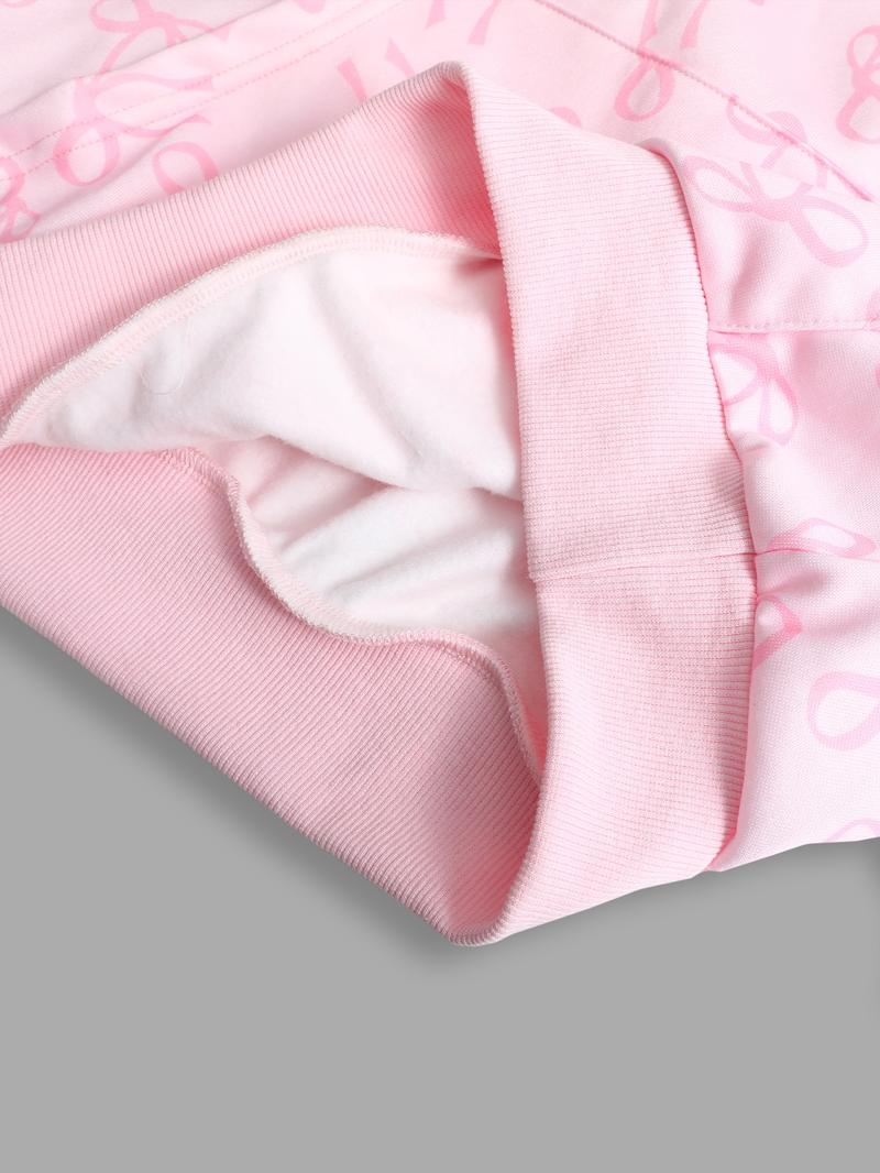 Women's Hooded Sweatshirt with Bow Print, Long Sleeve Fitted Casual Top, Spring & Fall Fashion, Perfect Gift for Valentine's Day