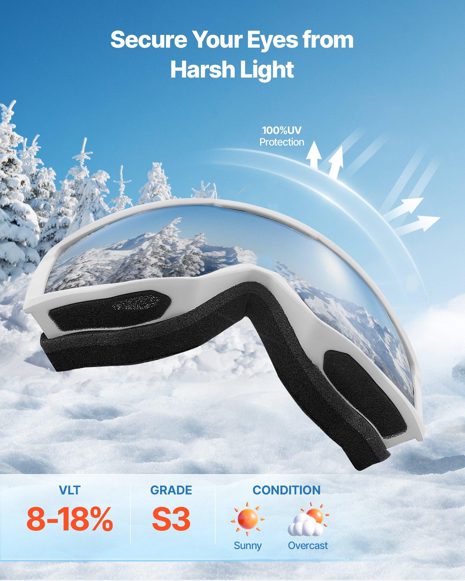 fathersdaygift  VEVOR Ski Goggles, Cylindrical Lens with Pink Revo Coating, OTG Anti fog Snow Goggles for Men Women Youth, TPU Frame Ventilation Structure, Suitable for Skiing, Skating, Snowboarding, Cycling