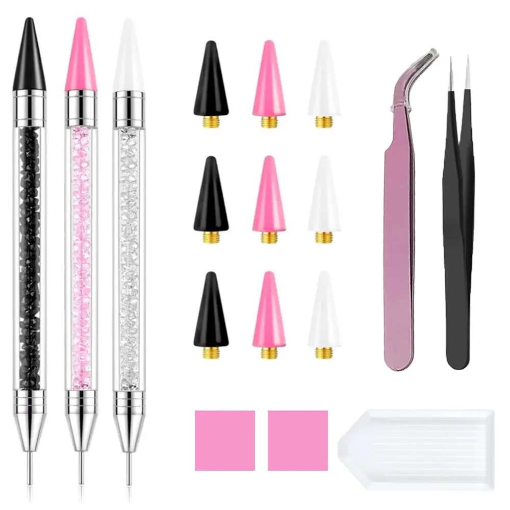 DIY Rhinestone Selection Tool Set, 2-Piece Glitter Rhinestone Pen, Extra Wax Tips, Precision Tweezers, Rhinestone Tray, Nail Art Kit