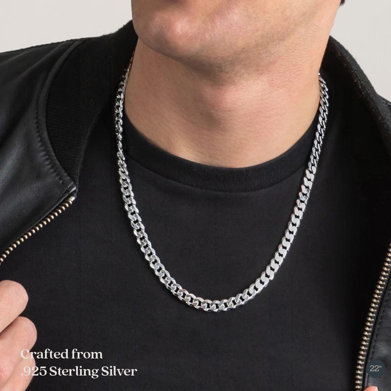 Curb Link Chain Necklace for Men Women in 925   6mm 8mm Sterling Silver Springtok