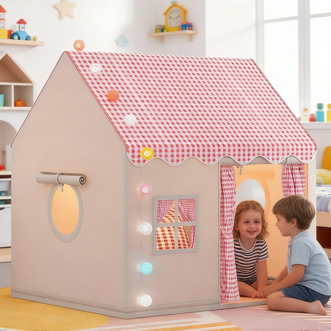 Round Grid Window Playhouse, Outdoor Playhouse, Check Pattern Tent with Side Windows, Portable Play Area for Imaginative Play, Perfect for Kids' Fun Round Grid Window Playhouse, Outdoor Playhouse, Check Pattern Tent with Side Windows, Portable Play Area for Imaginative Play, Perfect for Kids' Fun