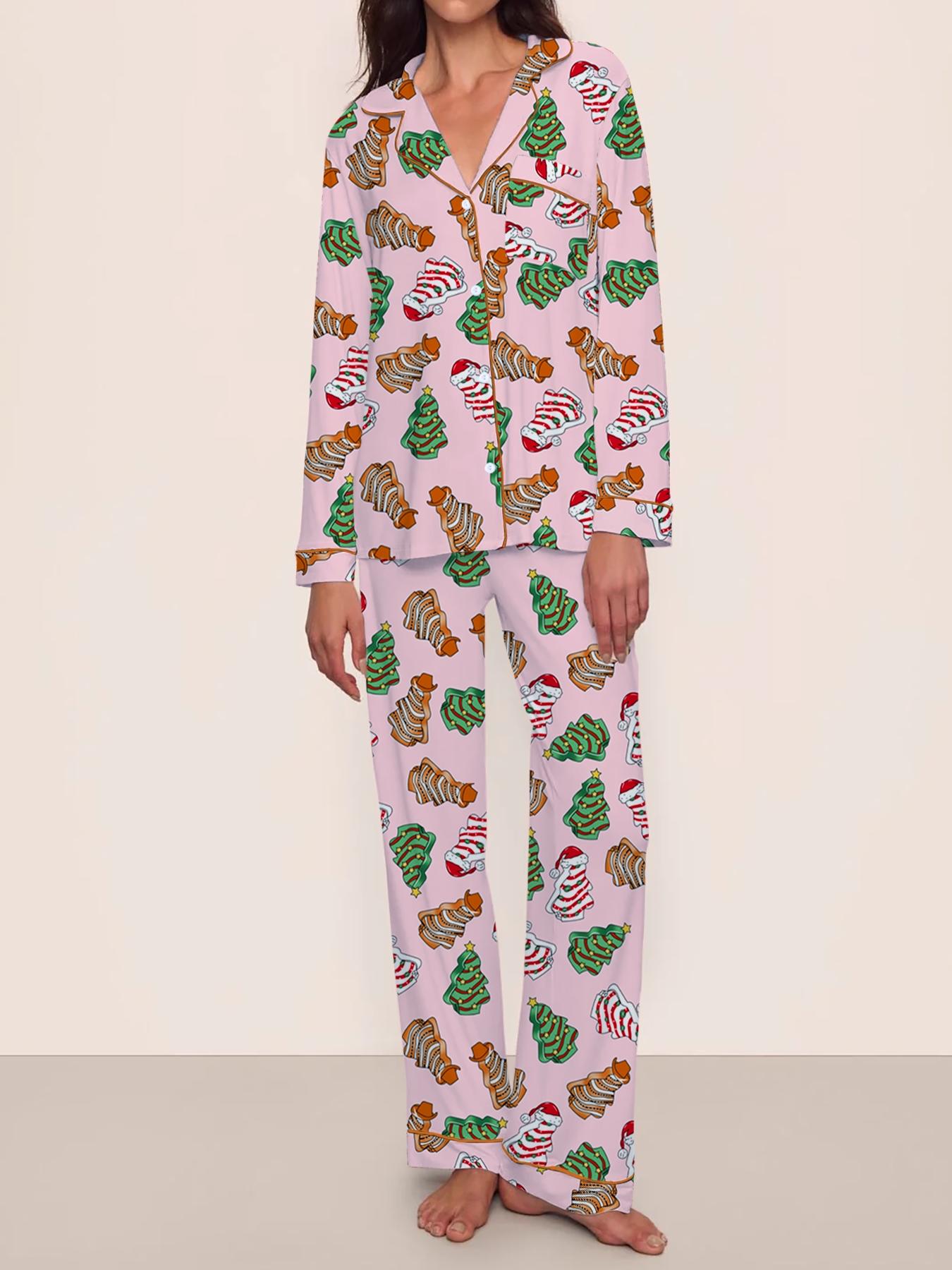 【Christmas Pajamas】Women's Christmas Pajama Set, Long Sleeve Casual Loungewear, Elastic Waist Pants, Elegant Cute Holiday Nightwear