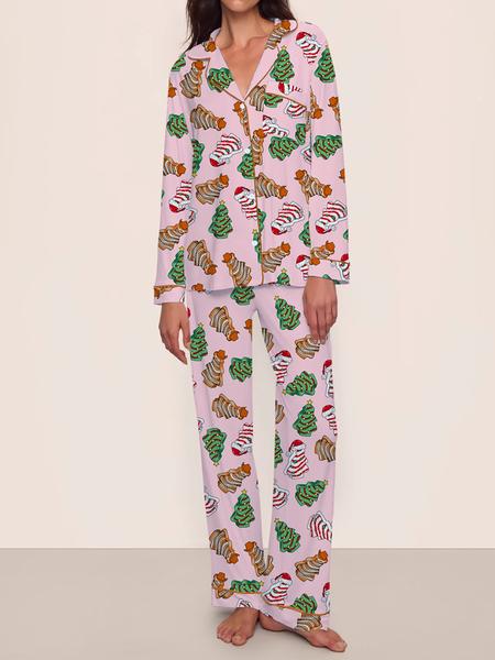 【Christmas Pajamas】Women's Christmas Pajama Set, Long Sleeve Casual Loungewear, Elastic Waist Pants, Elegant Cute Holiday Nightwear