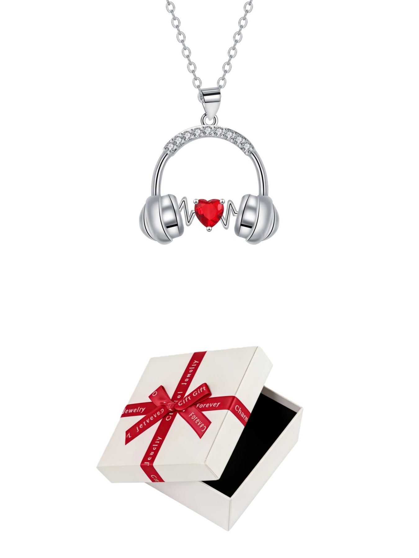 "Joyful Heart & Melodic Ear" Unique New Headset-shaped Ruby Necklace with Creative Magic Bear Gift Box, an ideal mysterious gift for various festivals, dates, wives and Valentine's Day.