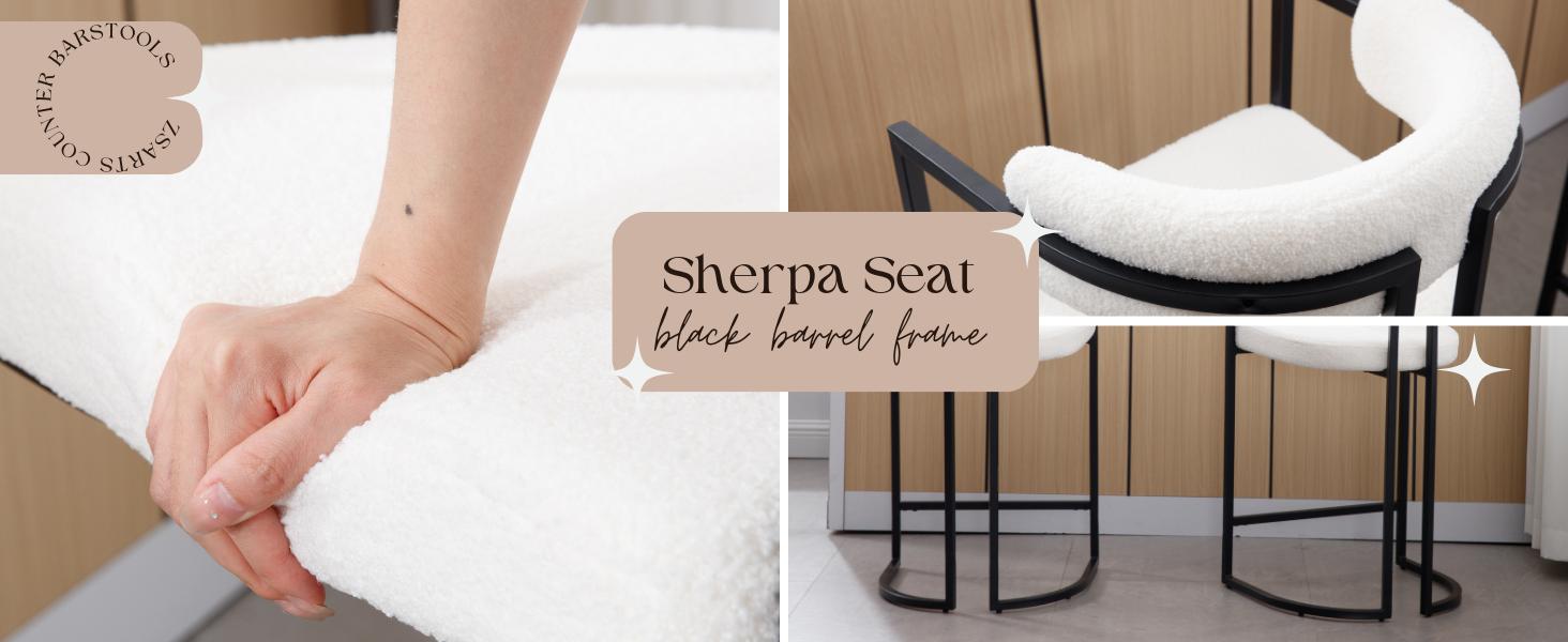 CHAIRUS 26 Inch Sherpa Modern Bar Stools Set of 2 Faux Fur Upholstered Bar Chairs with Metal Base Footrest, Kitchen Counter Chairs for Home Bar/Pub/Dining Room/Kitchen Island, White CHAIRUS 26 Inch Sherpa Modern Bar Stools Set of 2 Faux Fur Upholstered Bar Chairs with Metal Base Footrest, Kitchen Counter Chairs for Home Bar/Pub/Dining Room/Kitchen Island, White