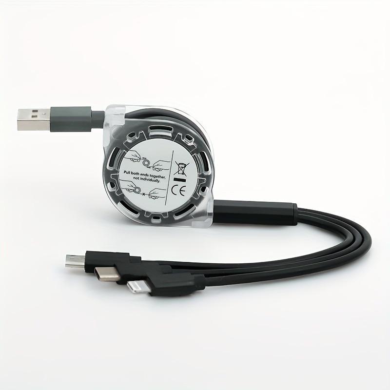 Expandable Multi-Function Fast Charging Cable, Three-In-One Charger with Lightning/micro/Type-C Ports, Compatible with iPhone/iPad/samsung/ps/tablet