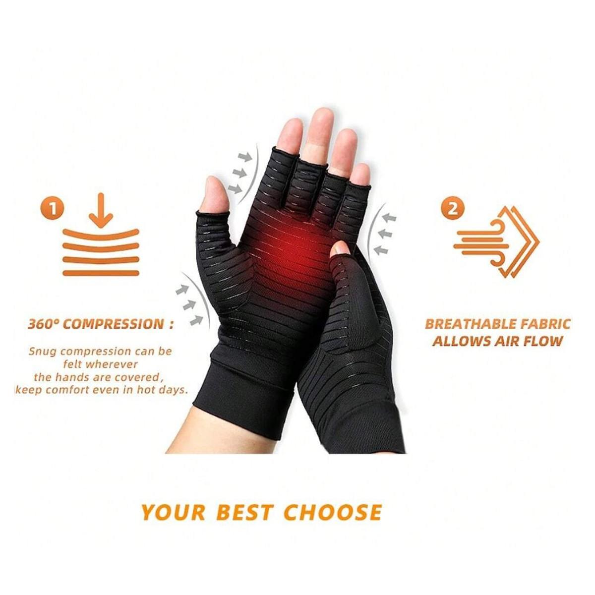 Unisex Compression Copper Gloves, Breathable Anti-Slip Fitness Gloves with Silver Stripes, Pain Relief for Arthritis, Office Work, Pressure Gloves