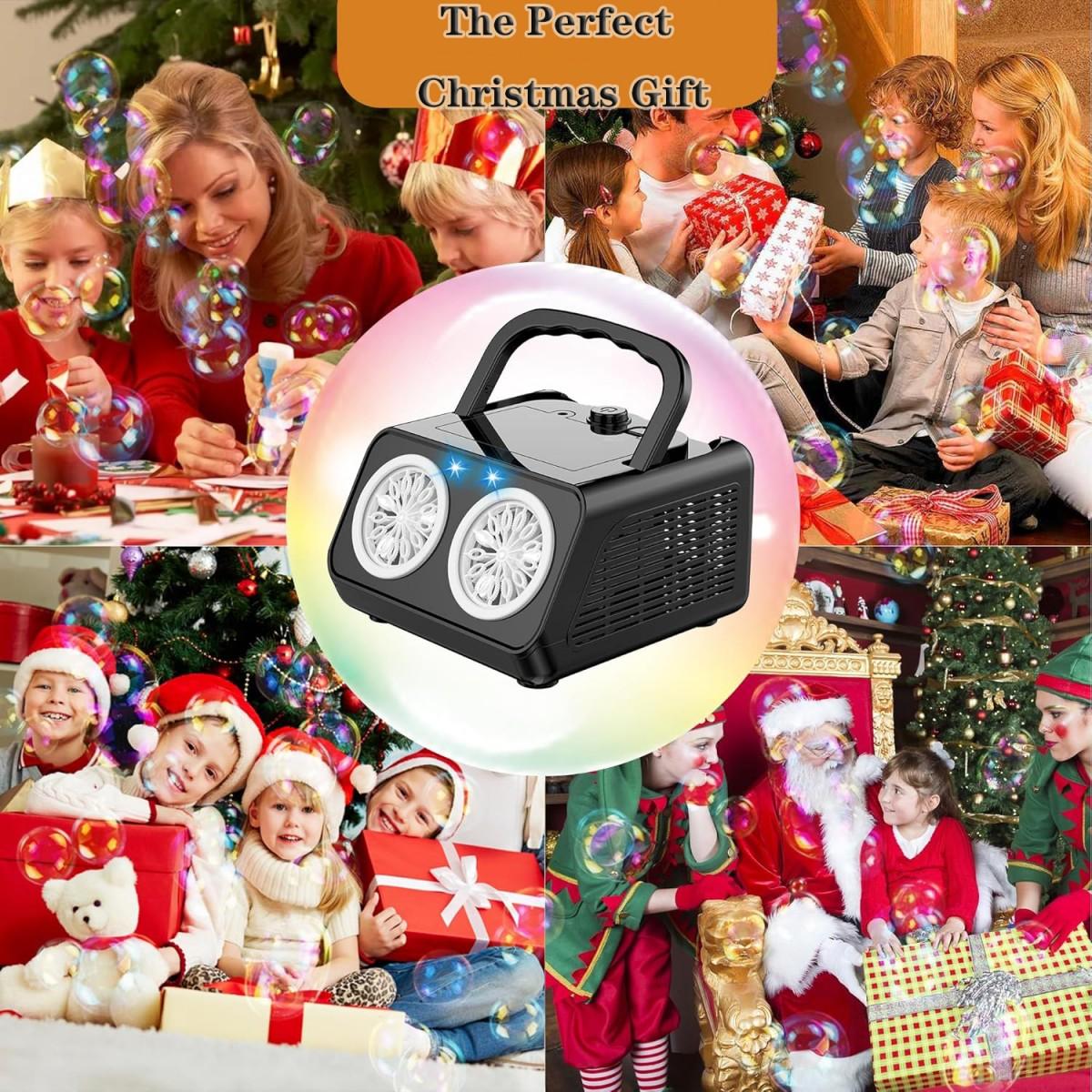 Electric Stage Bubble Machine with Ambient Lighting, Dual Fans, 20000+ Bubbles/minute, Ideal for Parties, Weddings, Holidays