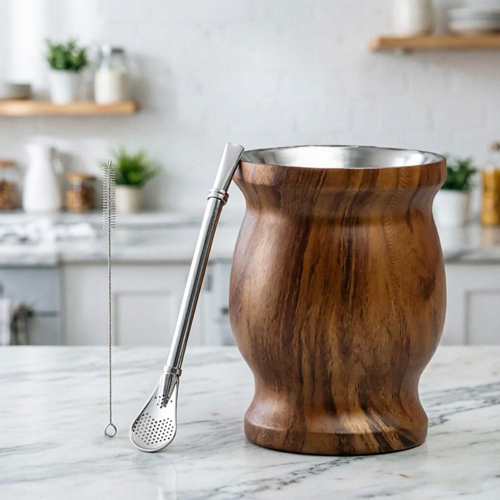 3-Piece Stainless Steel Mate Cup Set, Gourd Shape Retro Style, Dual-Layer Vacuum Insulation, Includes Straw and Brush, Outdoor Travel/daily Tea Drinking